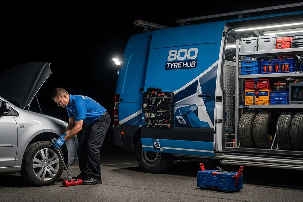 Emergency tyre repair technician providing urgent tyre repair services at the customer’s location in Ras Al Khaimah