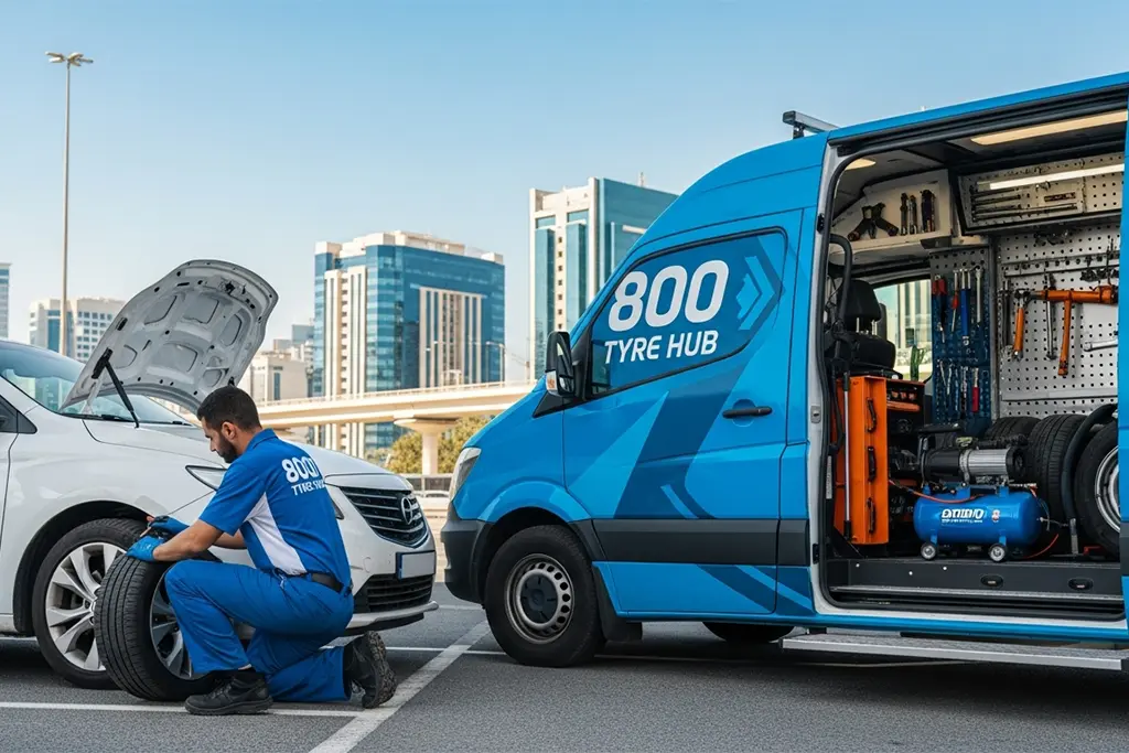 24-hour tyre repair technician providing mobile tyre repair on-site at the roadside during late hours