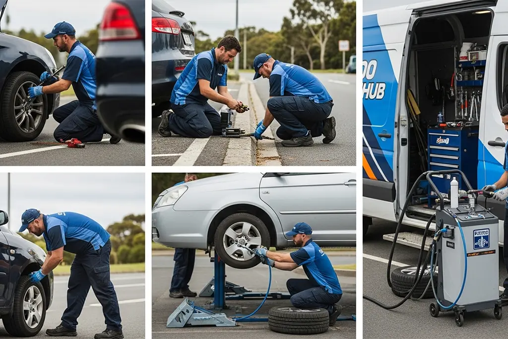 Technician providing additional at-home tyre services alongside tyre puncture repair