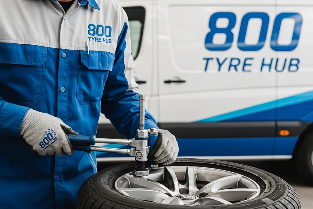 Technician repairing a bead leak on a tyre in the UAE