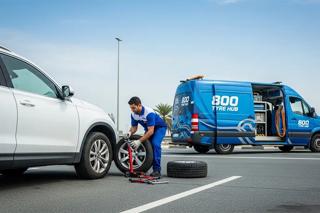 Tyre rotation service performed by technicians across multiple locations in the UAE