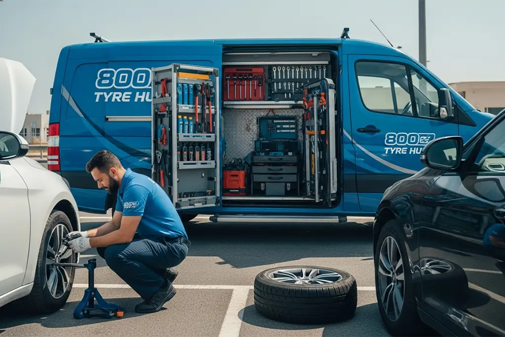 Flat tyre repair services provided by technicians across multiple locations in the UAE