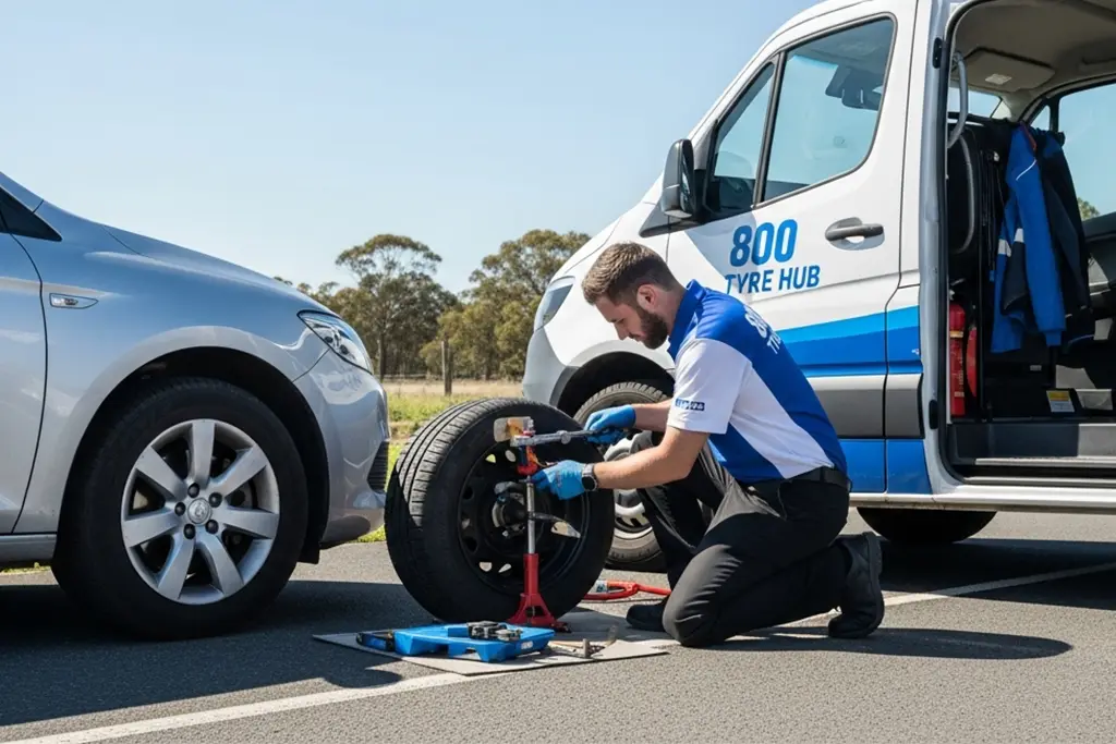 Technician repairing a tyre puncture in Sharjah using a combined plug and patch repair method