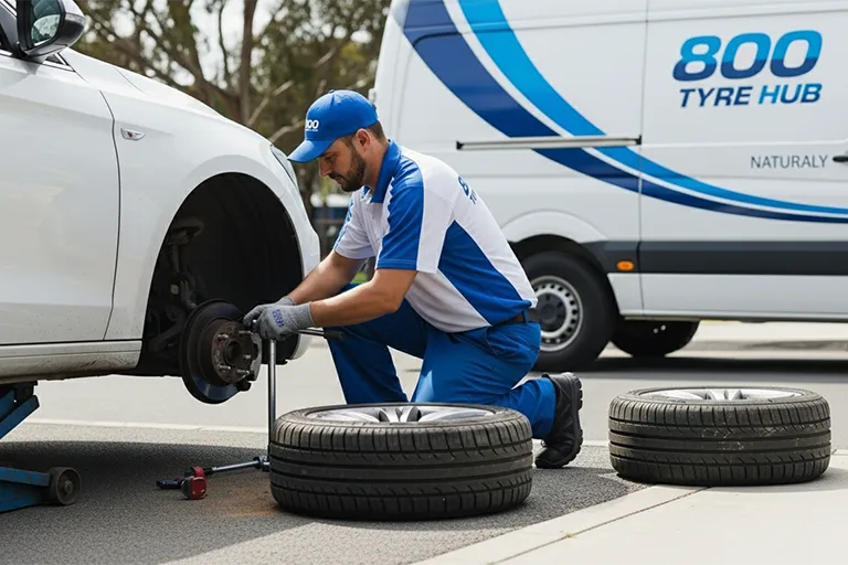 Technician providing reliable flat tyre repair services with professional equipment in the UAE